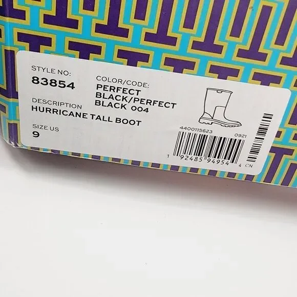 Tory Burch Hurricane Tall Lug Boot Perfect Black Rubber Boot Size 9 NEW
